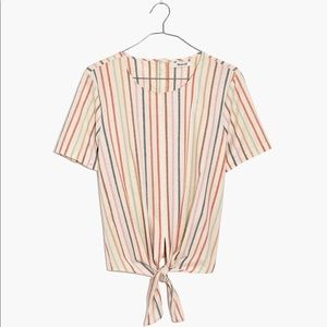 Madewell Button-Back Tie Tee, Rainbow Stripe - NWT